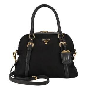 PRADA Tessuto Nylon Leather Handbag Black